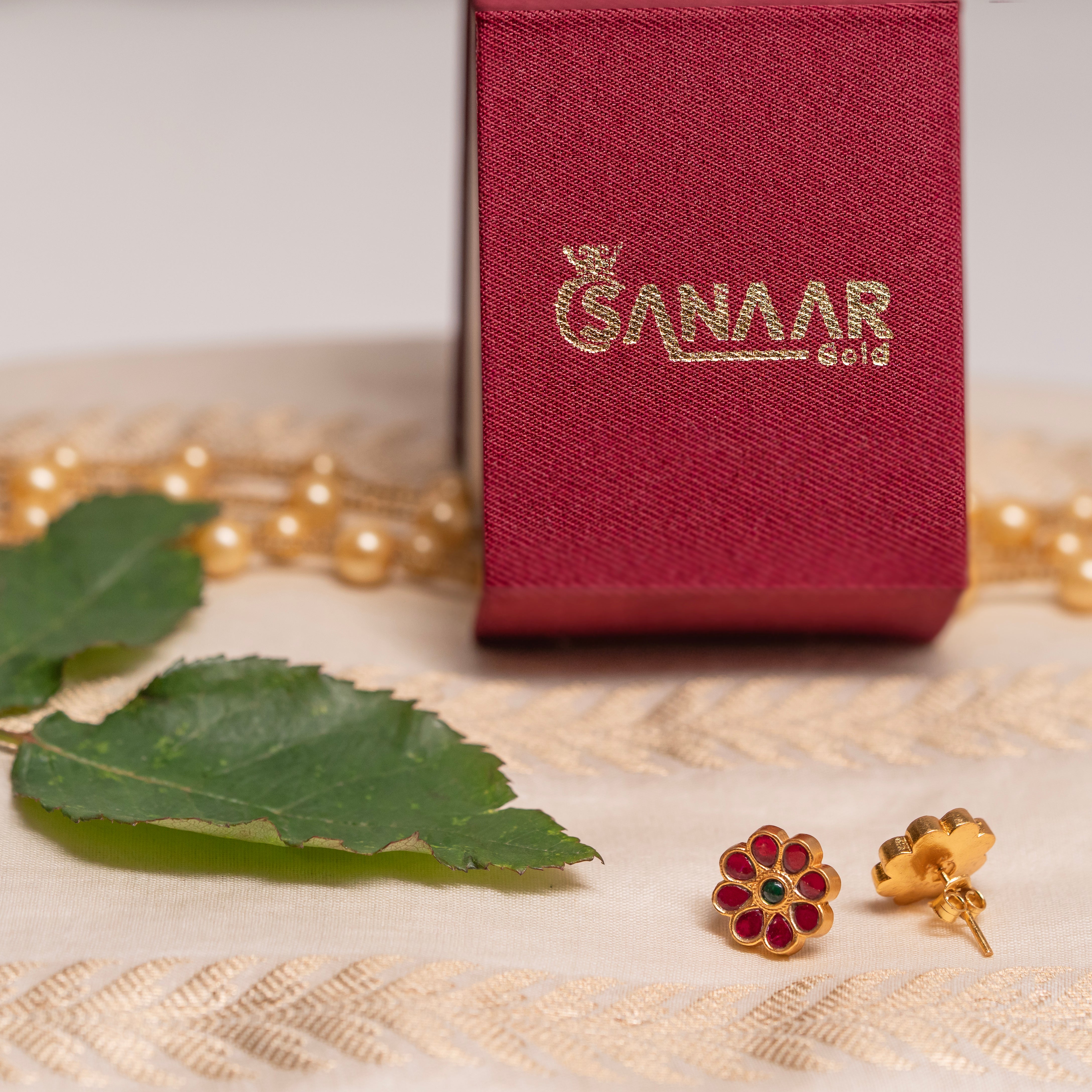 Floral Pink Kundan Studs