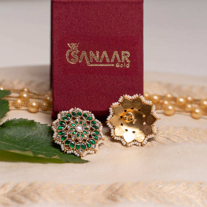 Floral Green Star Kundan Stud Earring