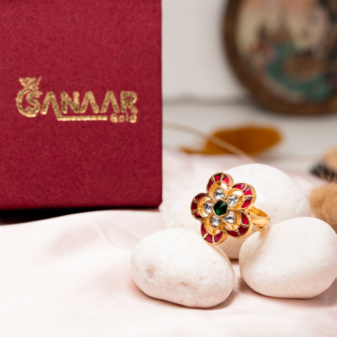 Petal Glow Adjustable Kundan Ring