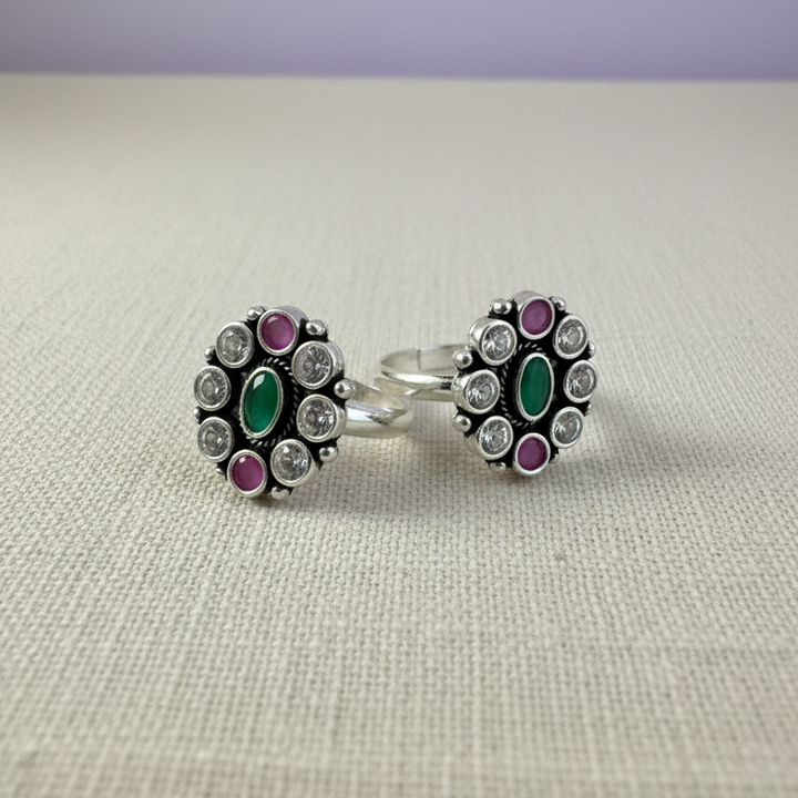 Oxidized Silver Pink Green Aurora Toe Ring