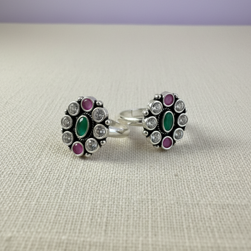 Oxidized Silver Pink Green Aurora Toe Ring