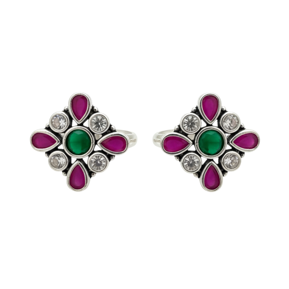 Oxidized Silver Pink Mint Crystal Toe Ring