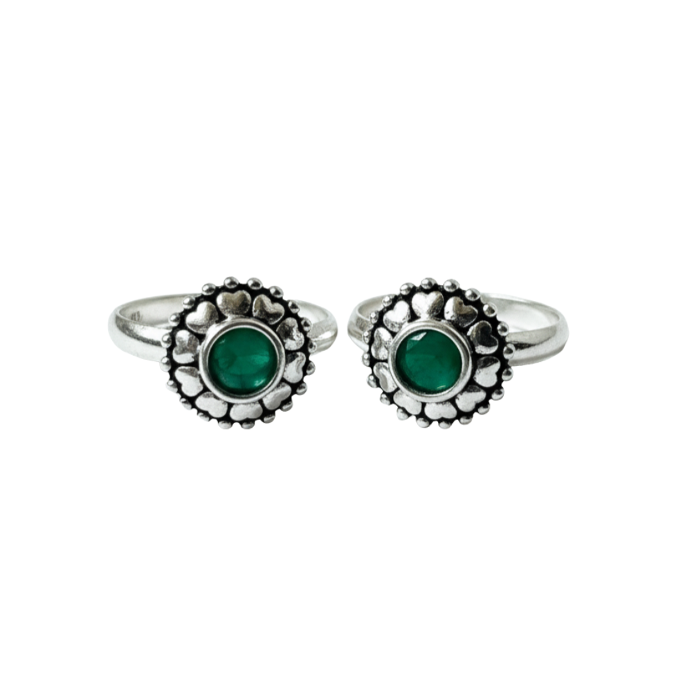 Oxidized Silver Blinki Green Toe Ring