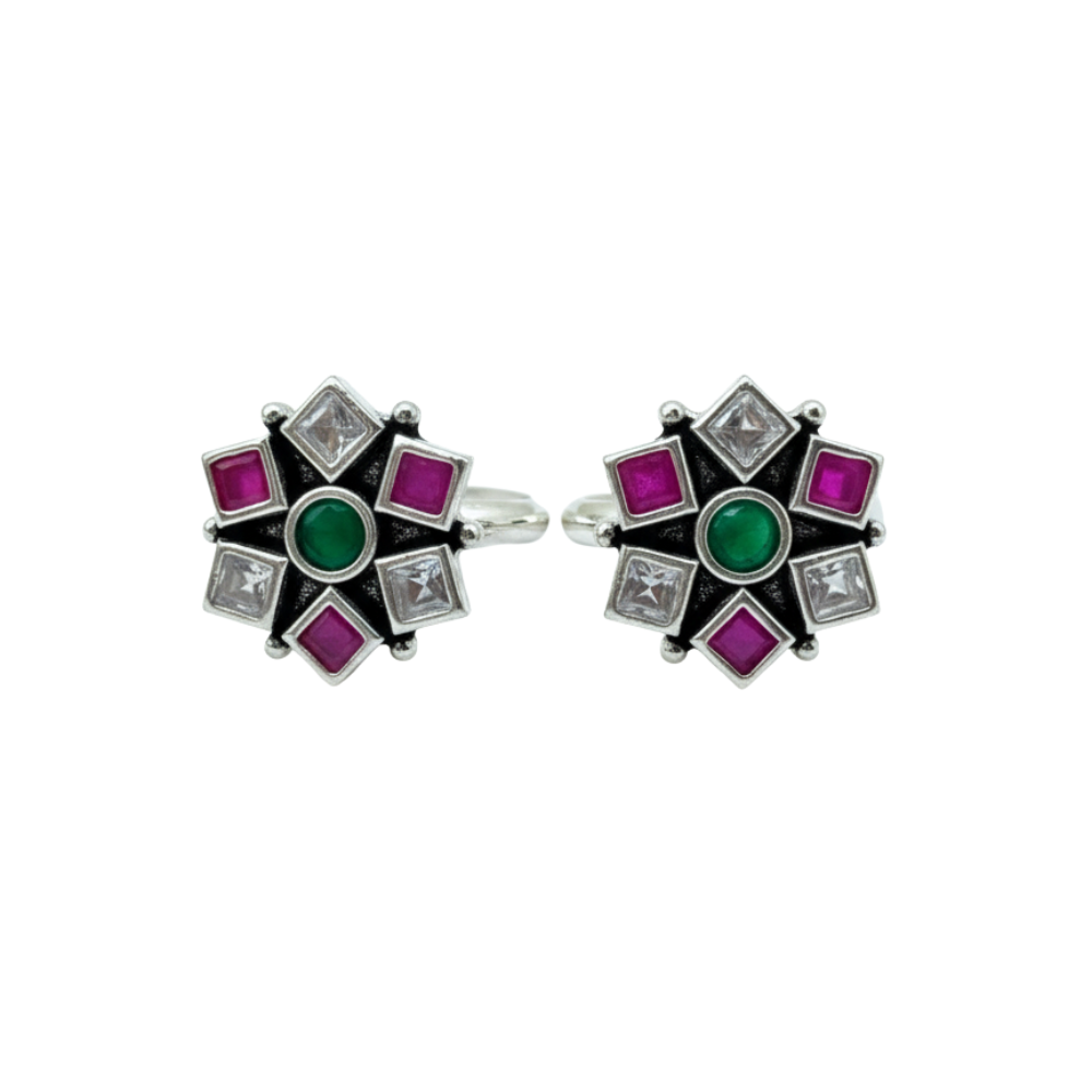 Oxidized Silver Triple CZ Pop Toe Ring