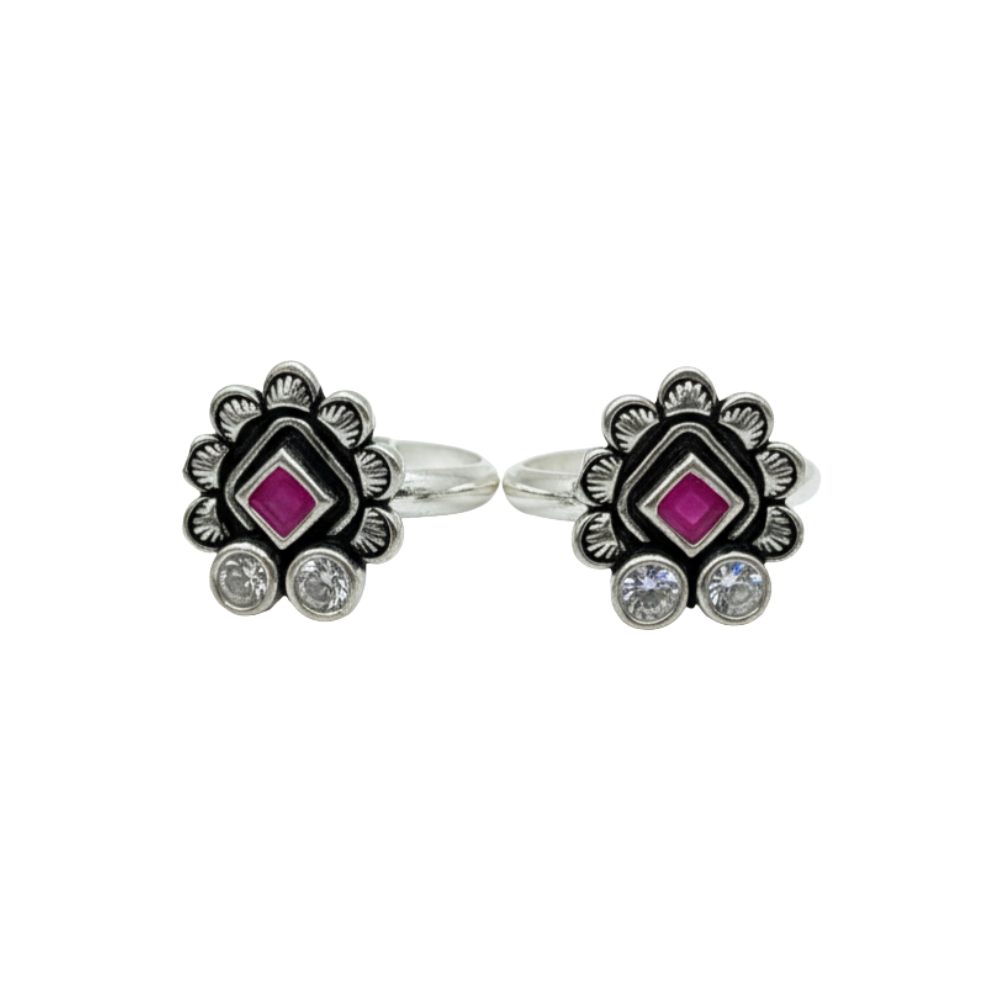 Oxidized Silver Pink White Mist Toe Ring