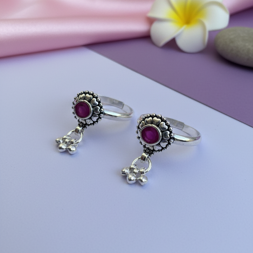 Oxidized Silver Pink Aura Toe Ring