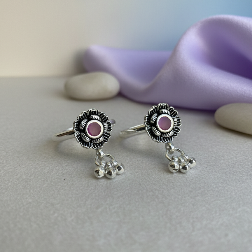 Silver Sterling Pink Pop Toe Ring