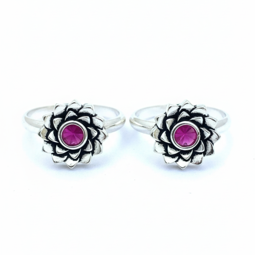Silver Leafshine Pink Toe Ring