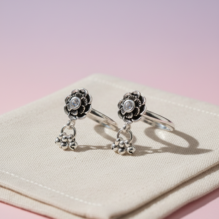 Silver Sterling Green Pop Toe Ring