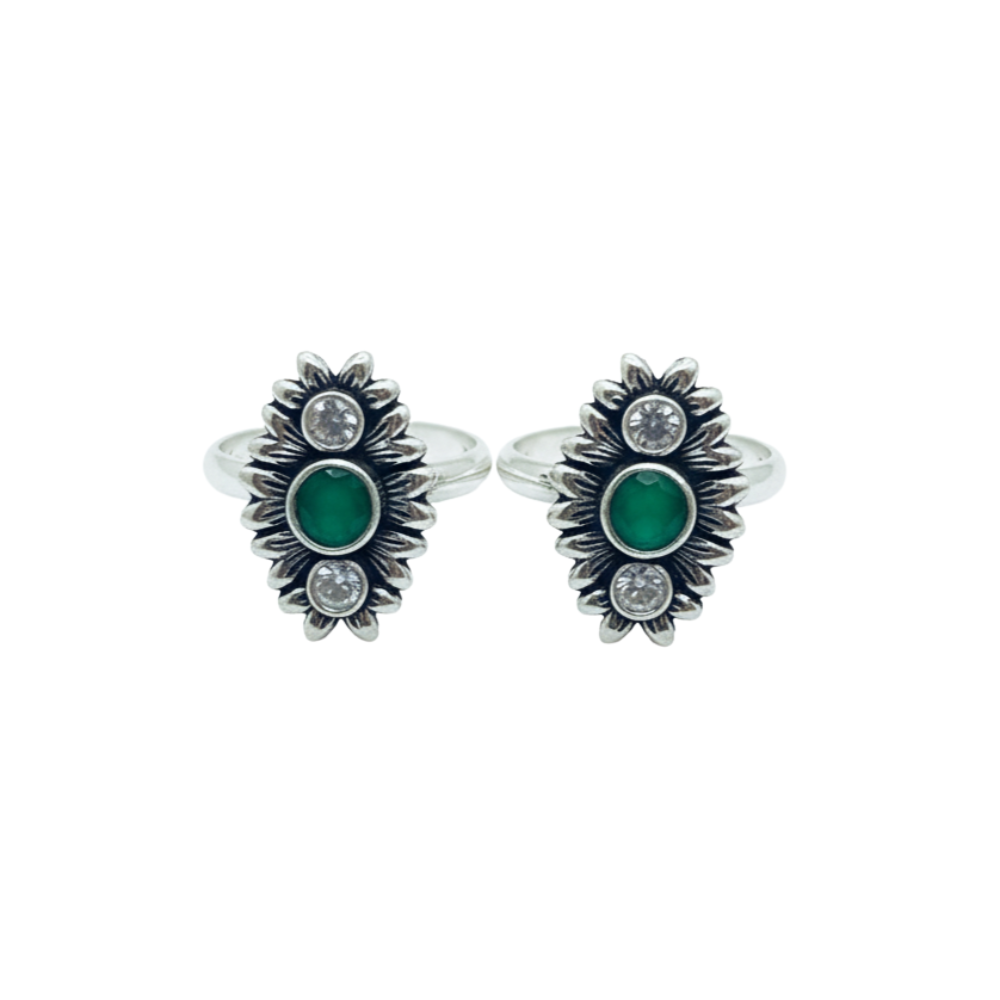 Silver Green Soft Aura Toe Ring