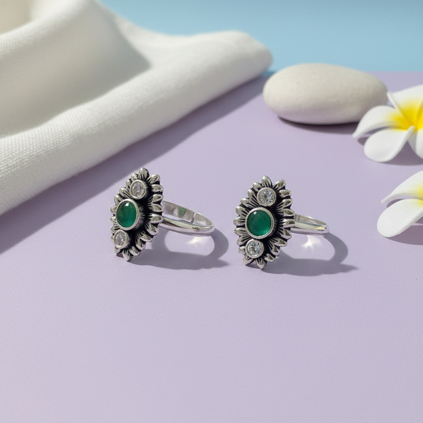 Silver Green Soft Aura Toe Ring