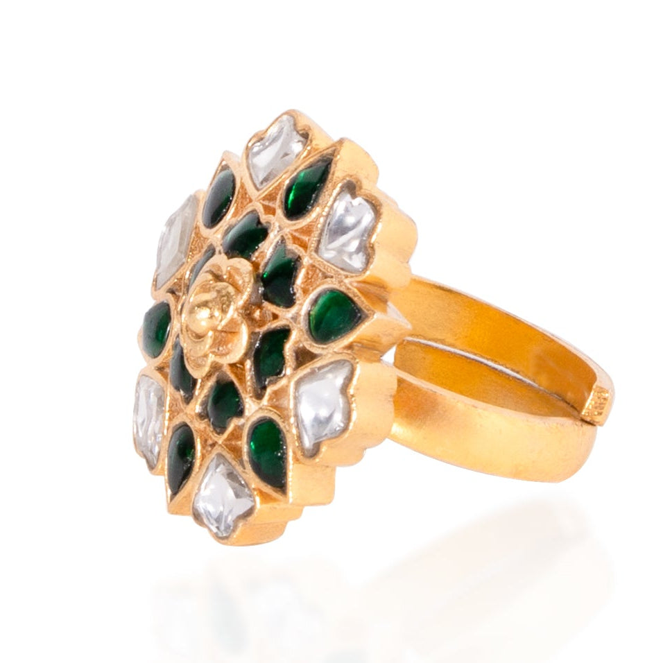 Emerald Petal Adjustable Ring