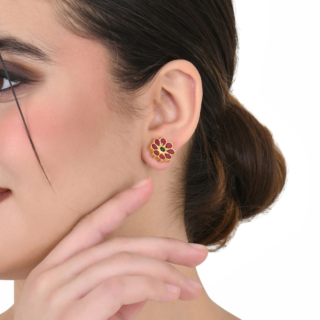 Floral Pink Kundan Studs