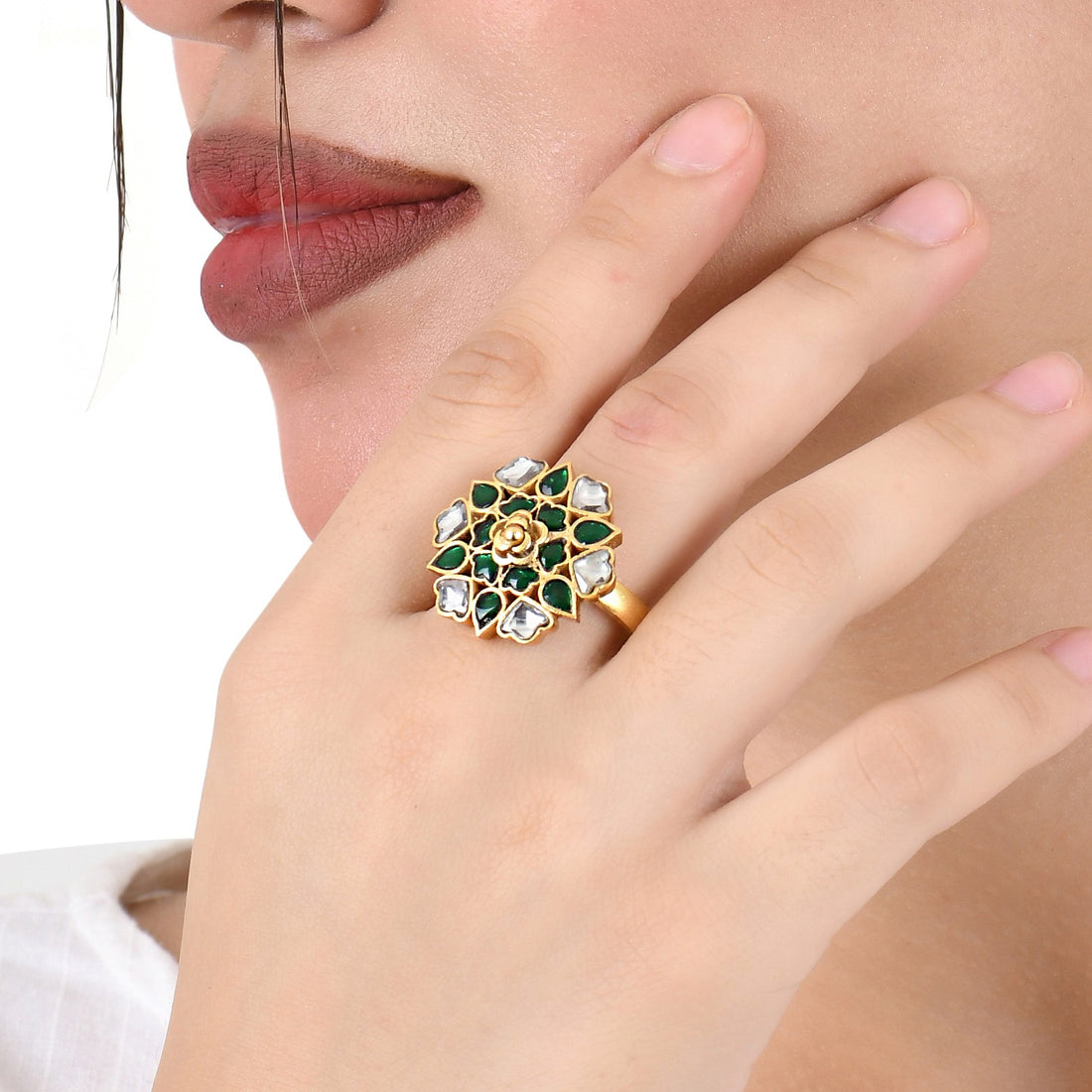 Emerald Petal Adjustable Ring