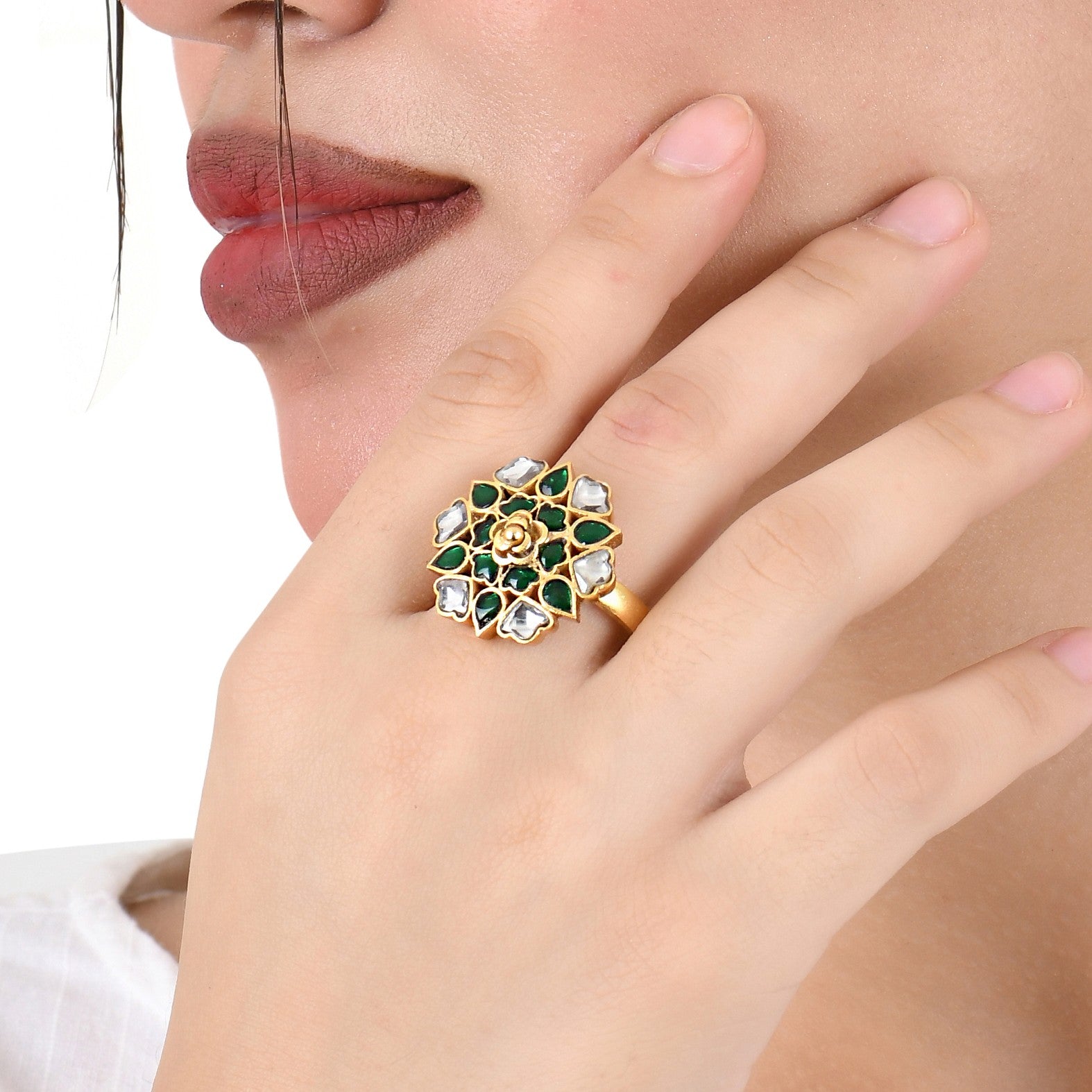 Emerald Petal Adjustable Ring