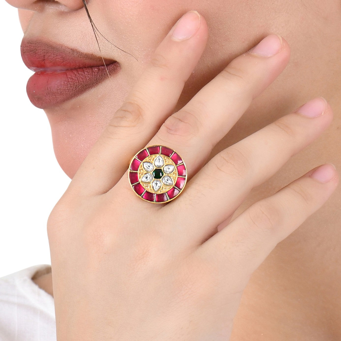 Divine Glow Adjustable Kundan Ring